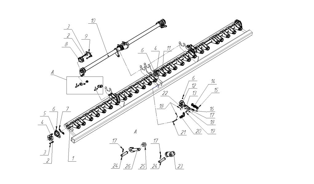 Валы подъема сошников сеялки ASTRA-3,6B:СЗ-3,6А